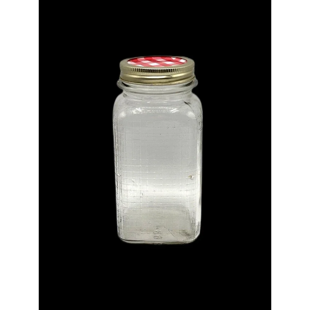 Vintage Square Qt. Jar Waffle/grid Pattern Three Sides Canning/ Coffee Jar